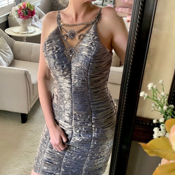 SUE WONG | Bronze Gold Crystal Nocturne Metallic Gatsby Gown Dress - Picture 2 of 8